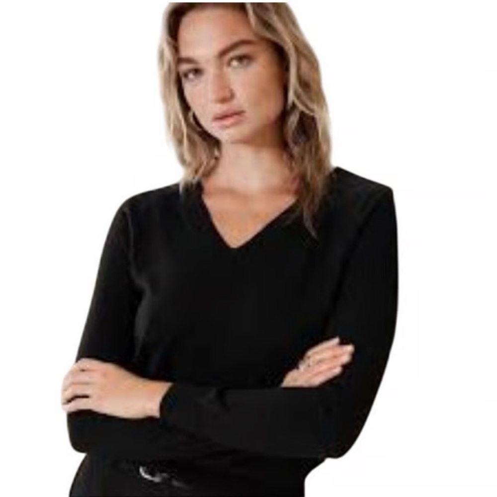 Women's Black V-Neck Sweater - Classic Knit Pullover